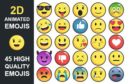 45 Animated emojis 2D + Bubbles