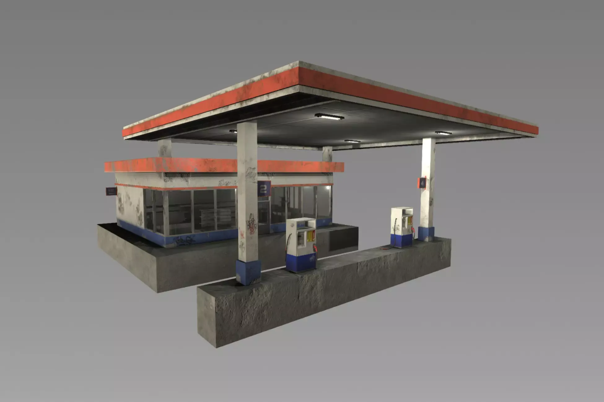 Abandoned Gas Station Interior and Exterior