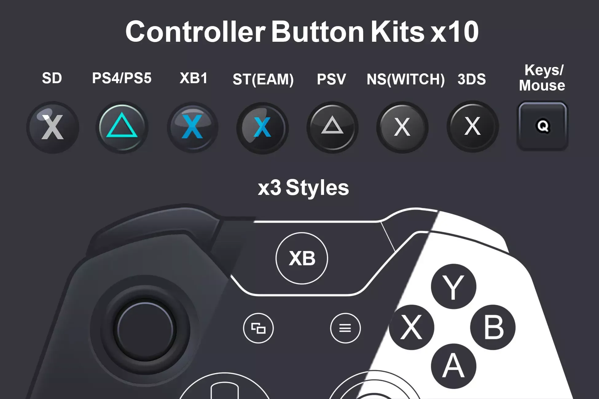 Controller Overlays & Button Kits (3 styles) x9 controllers +keyboard/mouse