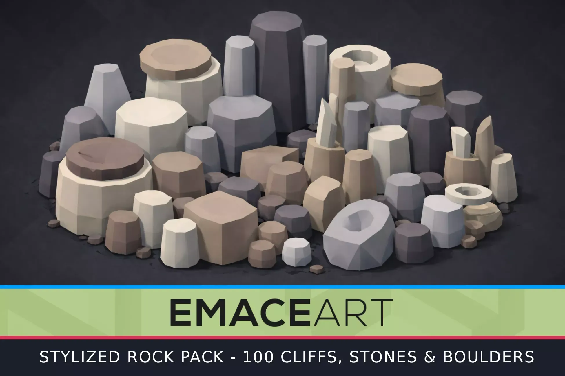Rock Pack: 100 Low Poly ComicStyle Cliffs, Stones & Boulders